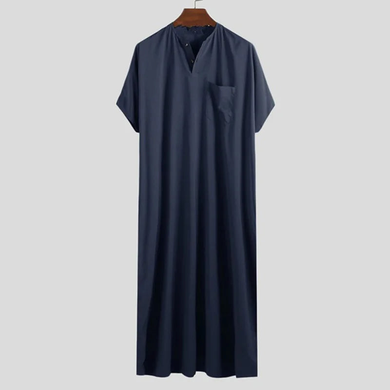 2024 New Men's Muslim Middle Eastern Arab Dubai Dress Robe Short Sleeve Luxury Robe Pakistan Moroccan Muslim Men Clothing