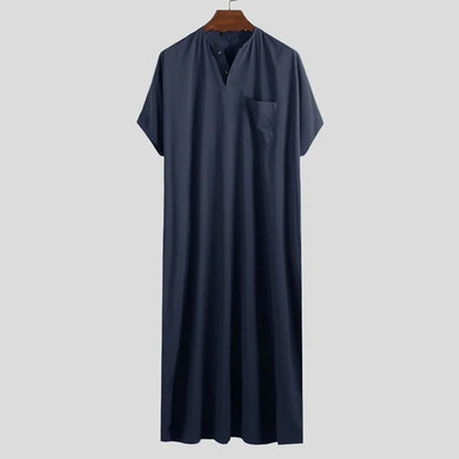 2024 New Men's Muslim Middle Eastern Arab Dubai Dress Robe Short Sleeve Luxury Robe Pakistan Moroccan Muslim Men Clothing