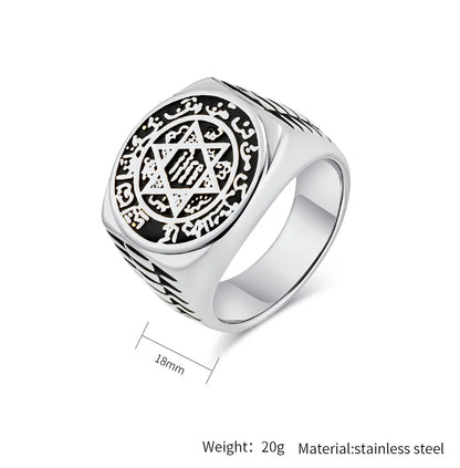 Seal Solomon Six-Pointed Star 12 Constellation Talisman Health Prosperity Ring