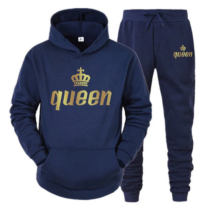 King And Queen Couple Outfit Hoodie and Jogger Pants High Quality Men Women Daily Casual Sport Jogging Suit King Queen Tracksuit - AMULET RING STORE