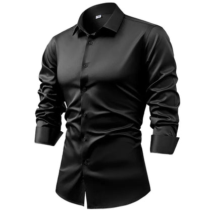 Anti-Wrinkle Men Shirts Long Sleeve Dress Shirts For Men Slim Fit Camisa Social Business Blouse White Blue Office Shirt S-5XL