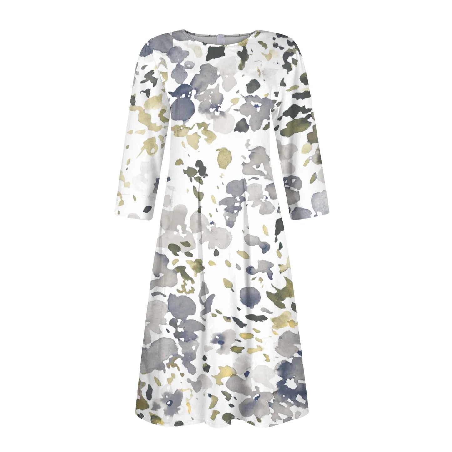 Traf Women 2025 Women'S Casual And Fashionable 3/4 Sleeve Pocket With Back Zipper Dress