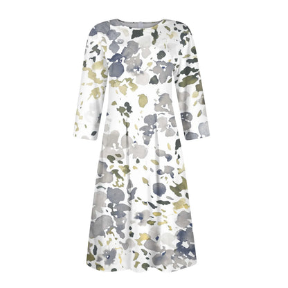 Traf Women 2025 Women'S Casual And Fashionable 3/4 Sleeve Pocket With Back Zipper Dress