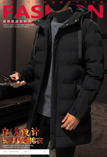 Thicken Warm Men Long Parka Fashion Brand Casual Winter Windbreaker Jacket with Hood Coats Fashion Clothing for Men All-match