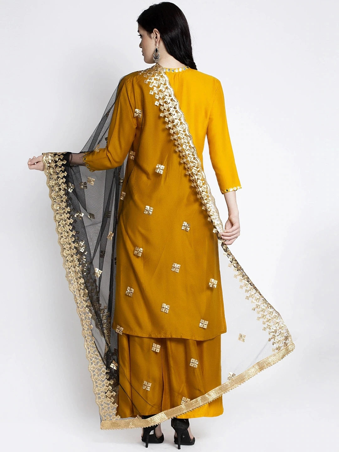 Indian Saree Long Cotton Silk Yellow Ethnic Style Thin Breathable Top Pants Scarf Indian Sari Traditional Indian Clothing Set