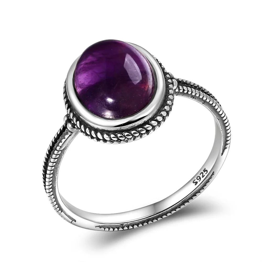 Luxury Vintage Ring Natural Amethyst Rings S925 Silver Jewelry Wedding Anniversary Party Ring Gifts for Women