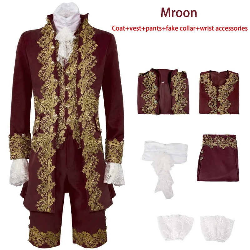 2025 New Medieval Vintage Prince Lace Suits for Men and Women, Halloween Performance Cosplay Three Piece Set(Blazer+Vest+Pants)
