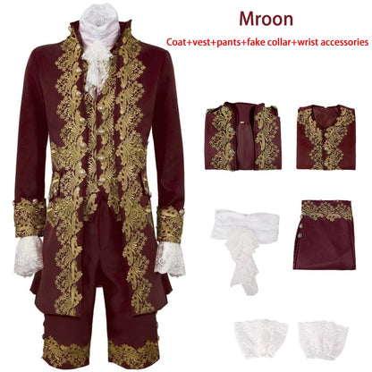 2025 New Medieval Vintage Prince Lace Suits for Men and Women, Halloween Performance Cosplay Three Piece Set(Blazer+Vest+Pants)
