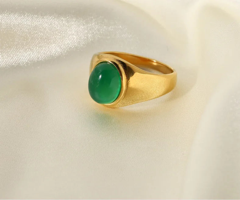 Elegant Vintage Stainless Steel Rings For Women Bohemia Oval Tiger Eye Stone Obsidian Engagement Rings Jewelry