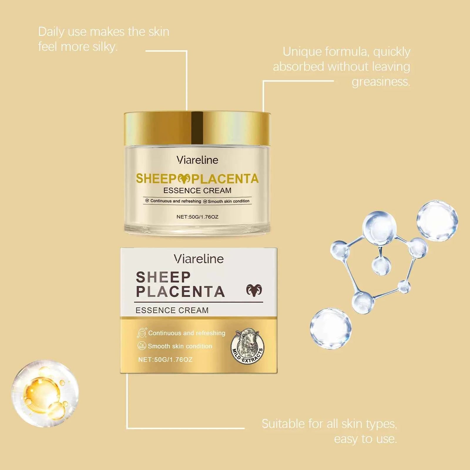 Viareline Sheep Placenta Face Cream Anti-aging Lasting Moisturizing Firming Booster Brighten Skin Tone Fade Fine Line Face Cream