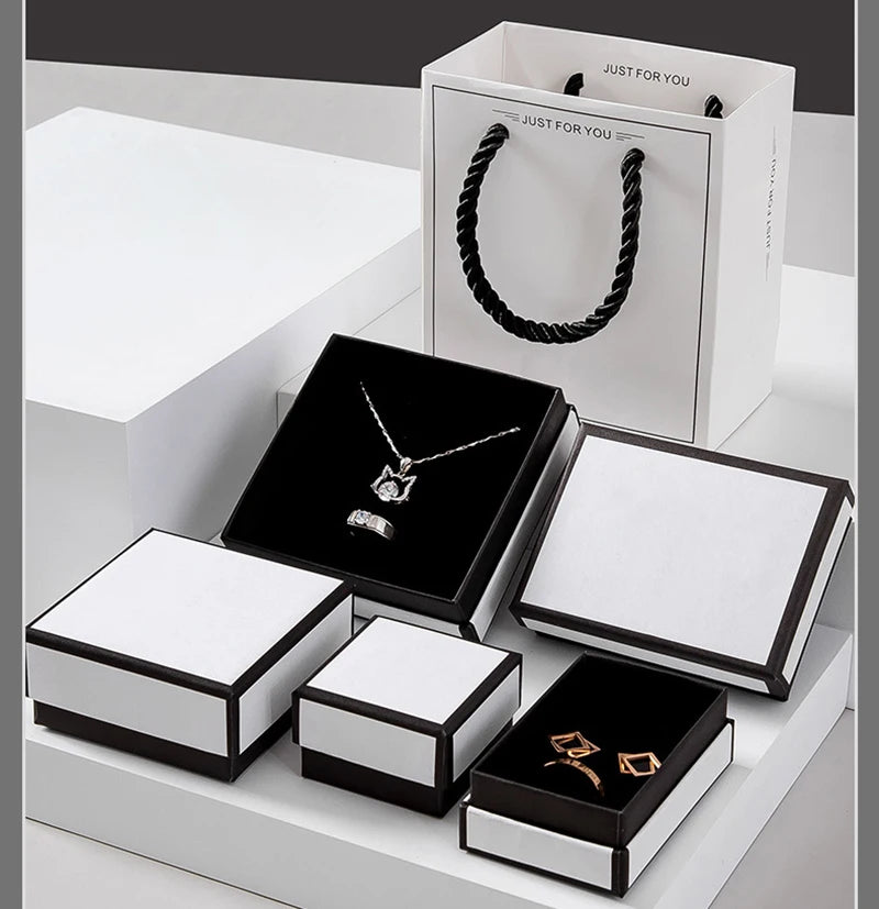 Simple Jewelry Box Earnail Ring Bracelet Necklace Black White Paper Jewelry Display Valentines Day Wedding Gift Packaging Box - AMULET RING STORE