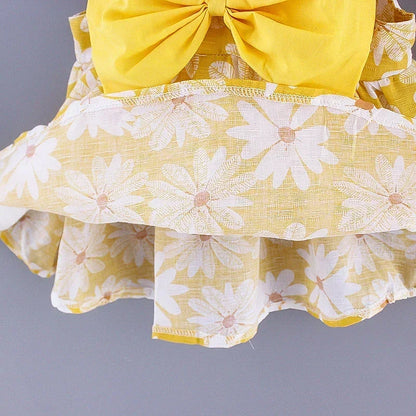 (Girls 0-3 Years Old) Summer New Girls Dress Floral Print Little Fresh Everyday Sweet Princess Dress with Bow