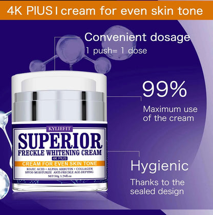 KYLIEFIT Superior Freckle Whitening Cream, Even Skin Tone, With Collagen, Kojic Acid, Spf30, Dark Spots Corrector Face Cream