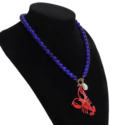 2025 New ZAA Lobster Bead Necklace Handmade Crystal Beaded Enamel Jewelry Simple Pendant Necklace Women Beach Vacation Accessory - AMULET RING STORE