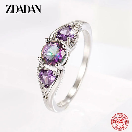 ZDADAN 925 Sterling Silver Heart Zircon Ring For Women Fashion Jewelry Accessories Gift