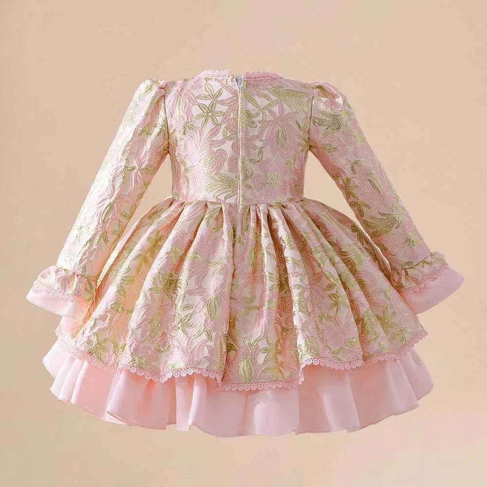Toddler Girls Floral Lolita Party Dresses Kids Pink Fancy Birthday Gown Baby Carnival Pageant Fashion Dress Children Costumes