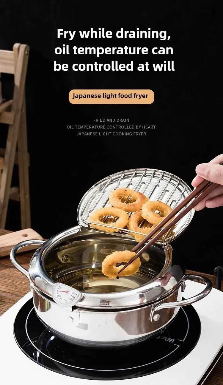 Multifunctional deep fryer with Thermometer and Oil Drip Drainer Rack Household Double Bottom Gas Induction Cooker Kitchen Tools