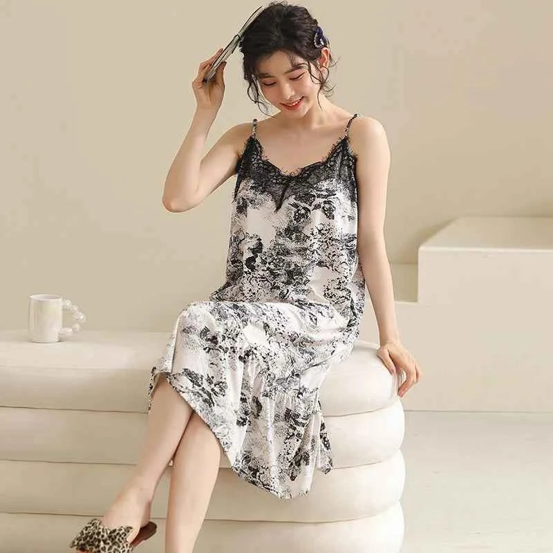 Big Yards 5XL Young Girls Cotton Nightgown Sexy Spaghetti Strap Night Dress Lady V-Neck Nighties Sleeveless Sleepwear Nightwear