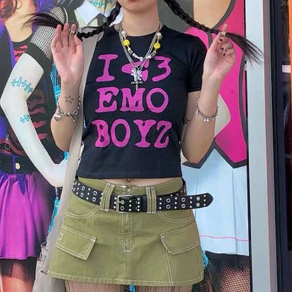 90s FUTURE MILF Stars Print T-shirts Fashion Casual O Neck Short Sleeve Crop Tops Y2K Summer Sexy E-girl Baby Tee Women Clothing - AMULET RING STORE