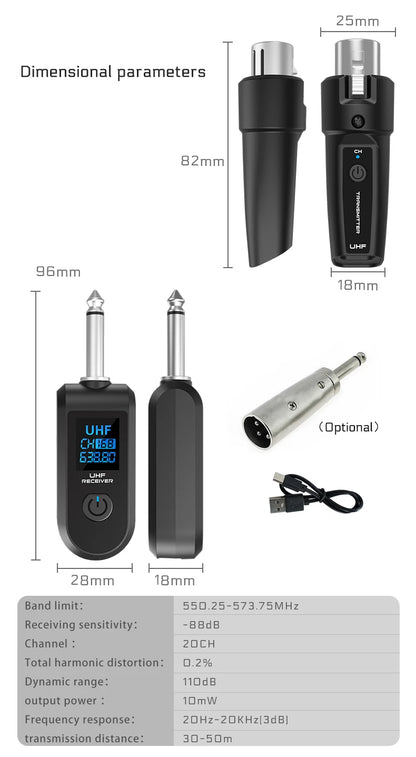 Wireless Microphone Converter XLR or 6.5 Transmitter and Receiver Microphone Wireless System for Dynamic Microphone