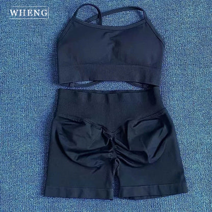 WHENG Peach Hip Lifting Suit Back Cross Sports Bra Shockproof Bra Quick Drying Shorts Set Gym Fitness Running Yoga Suit