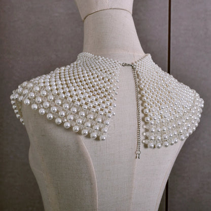 VG68 Pearls Necklace Beaded Neck Chain Bridal Covered Body Chain Women Accessories Off Shoulder Bolero Neck Chain Decoration - AMULET RING STORE