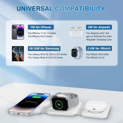 Magnetic Wireless Charger 3 In 1 Travel Charging Flexible Fast Charging Dock Station for Apple Devices for iPhone 16 15 14 13 12
