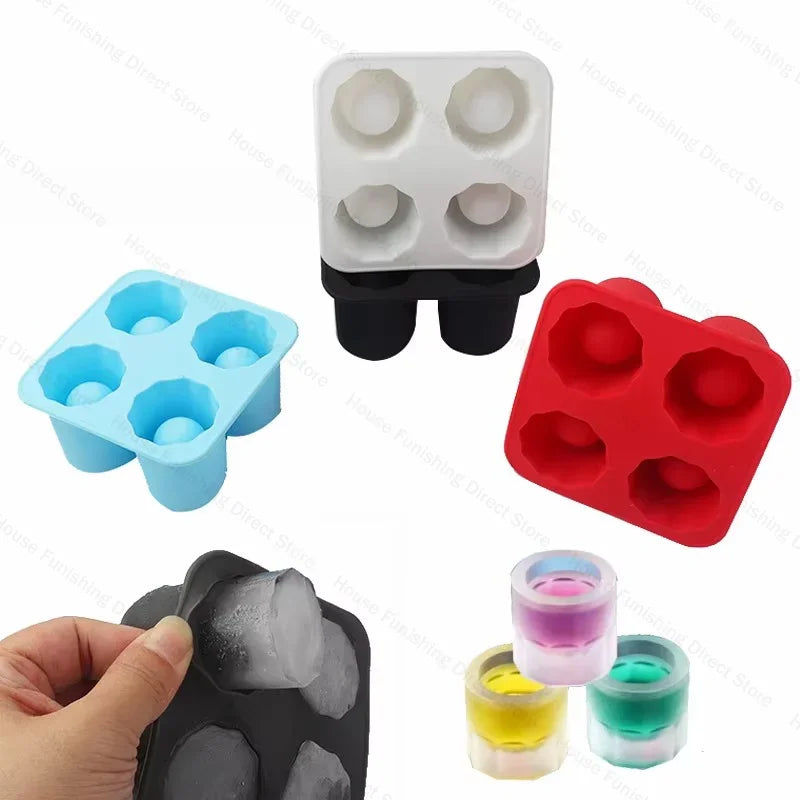 4Cup Shape Silicone Ice Cube Mold Tray for Summer Bar Party DIY Cold Drinks Kitchen Essential Ice Cup Maker Compartment Mold - AMULET RING STORE