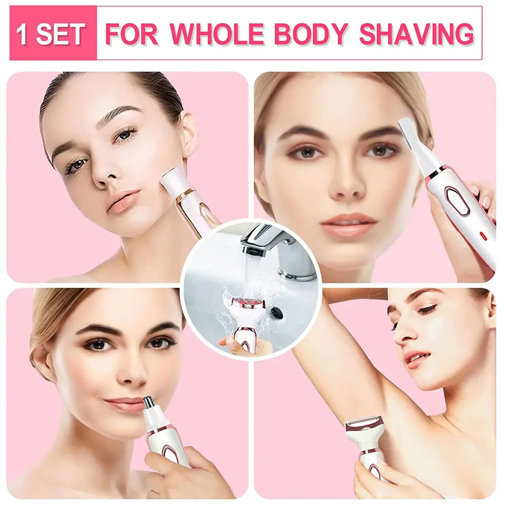 5 In 1 Electric Shaver for Women Painless Eyebrow Razor Bikini Trimmer Cordless Womens Body Shaver Facial Hair Remover Depilador - AMULET RING STORE