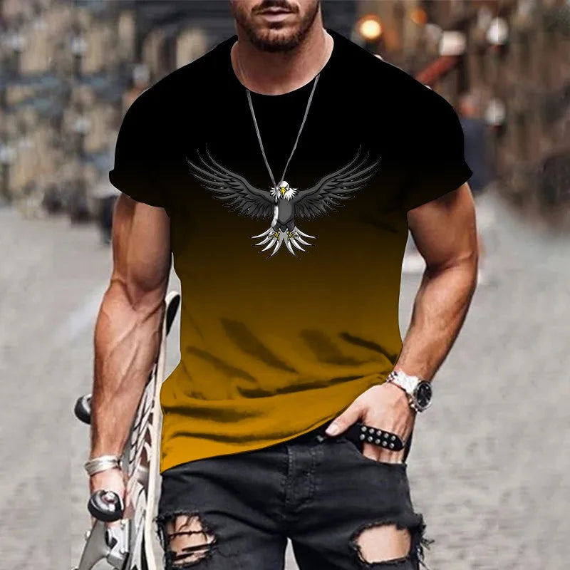 Men's gradient eagle 3D printed T-shirt summer outdoor leisure sports quick-drying short-sleeved tops plus size men's clothing - AMULET RING STORE