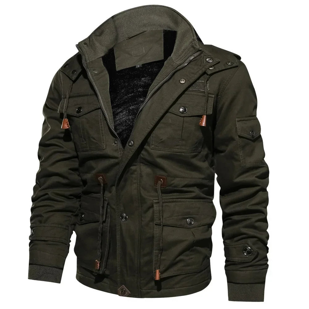 Men's Hooded Winter Jackets Plush Thickened Coat Autumn Large Tactical Cotton Medium And Long Work Clothes Bomber Tactical Coats