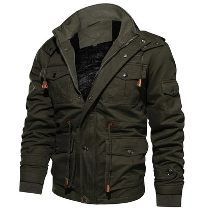 Men's Hooded Winter Jackets Plush Thickened Coat Autumn Large Tactical Cotton Medium And Long Work Clothes Bomber Tactical Coats