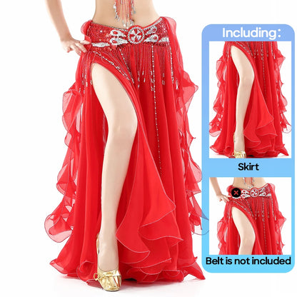 Belly Dance Skirt Chiffon Skirts Double Slit Ear Gauze Skirt High Slit Skirt For Adult Women Performance Practice Clothings - AMULET RING STORE