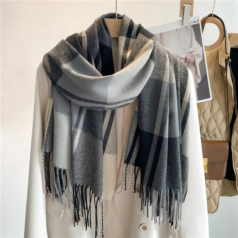 Warm Cashmere Blanket Women Travel Winter Scarf Fashion Plaid Pashmina Thick Shawl Wraps With Tassel Casual Bufanda Poncho New - AMULET RING STORE