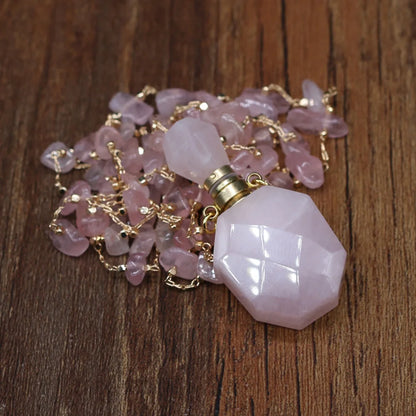 Natural Stone Perfume Bottle Necklace Pink Quartz Pendant Charms For Elegant Women Love Romantic Gift 60 CM - AMULET RING STORE