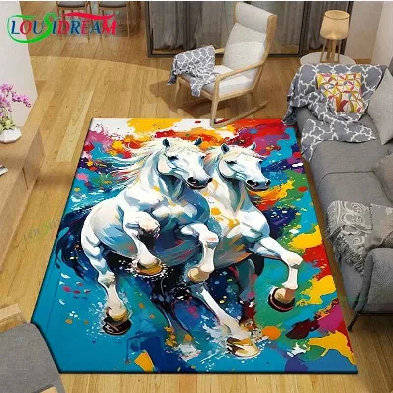 3D Fashion Exquisite Painting Horse Printed Carpet Living Room Anti-Skid Area Rug Kids Bedroom Mats Yoga Mat Large Carpet Decor