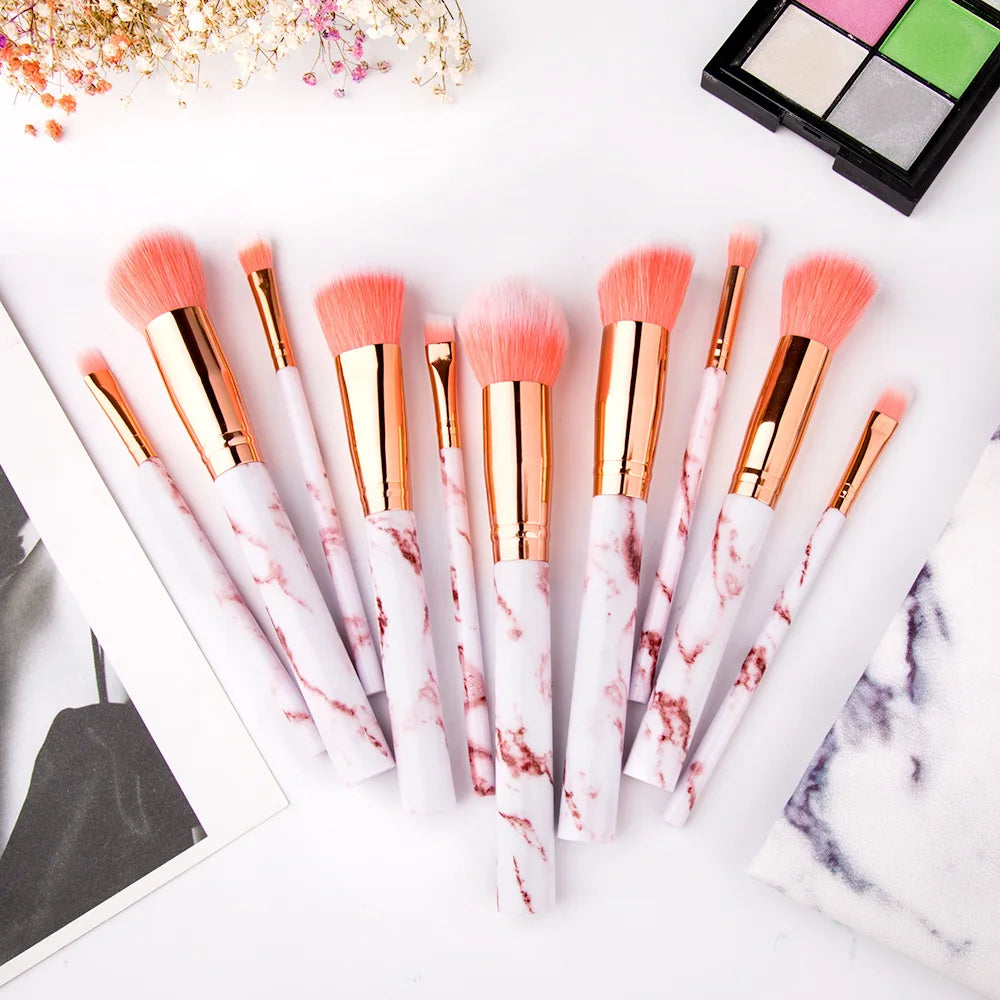 New10Makeup Brush Set Full Set Marble Pattern Beauty Tools Set Blush Eyeshadow Brush - AMULET RING STORE