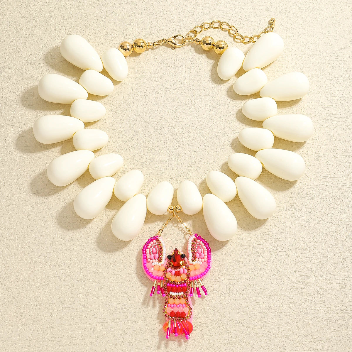 2025 New ZAA Lobster Bead Necklace Handmade Crystal Beaded Enamel Jewelry Simple Pendant Necklace Women Beach Vacation Accessory - AMULET RING STORE