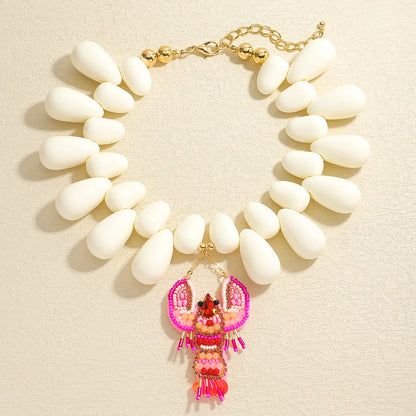2025 New ZAA Lobster Bead Necklace Handmade Crystal Beaded Enamel Jewelry Simple Pendant Necklace Women Beach Vacation Accessory - AMULET RING STORE