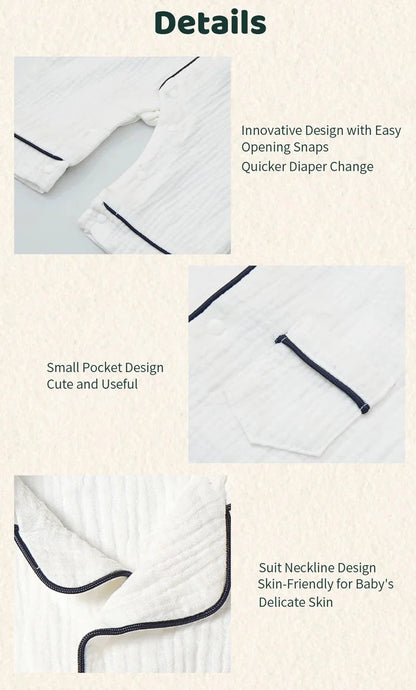 Baby Sleepwear for Boy Girl Organic Cotton White Romper Newborn Pajama Muslin Long-sleeved Onesie Kids Clothe Toddler Jumpsuit - AMULET RING STORE