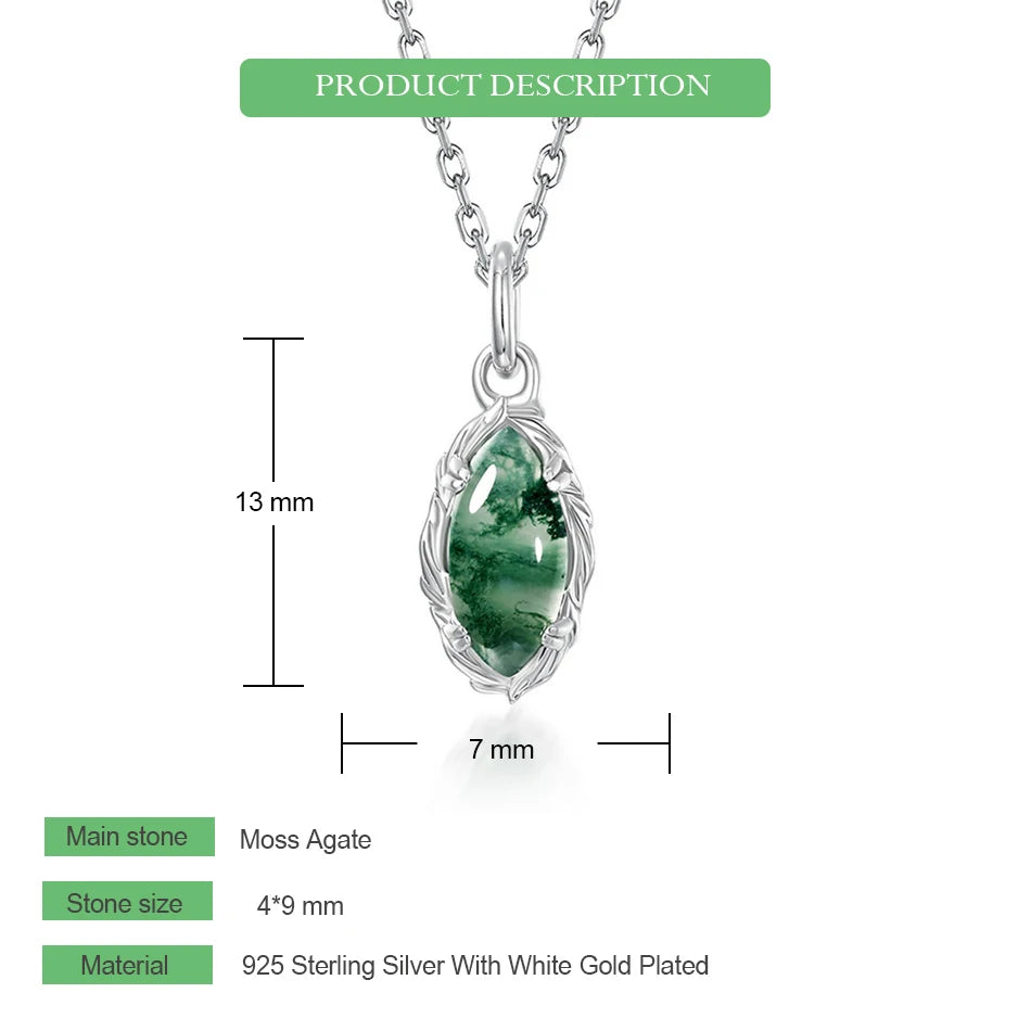 WES 100% 925 Silver Natural Unique Boho Moss Agate Pendant Necklace for Woman Earth Day Forest Jewelry Engagement Gift Wholesale - AMULET RING STORE