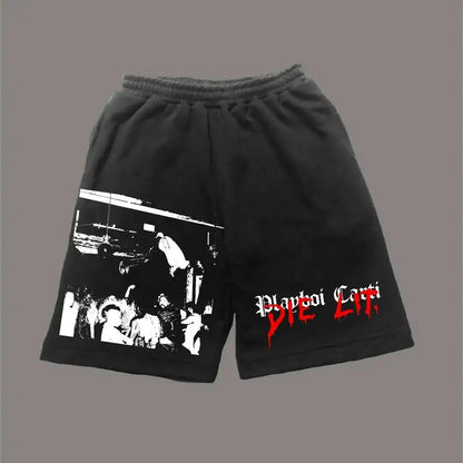 Y2K Vintage Gym Shorts Men Women Sports Low Waist Distressed Design Cotton Blend Quick Dry Athletic Wear Retro Street Style