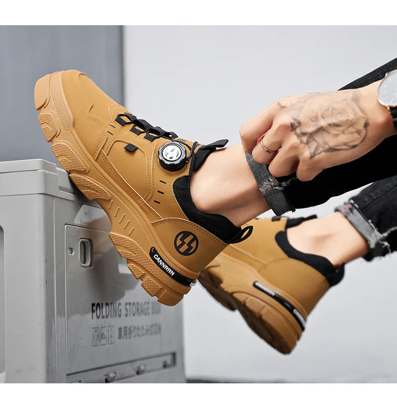 Men's boots autumn and winter new rotating shoelaces fashion casual boots youth outdoor boots anti slip soft sole workwear boots - AMULET RING STORE