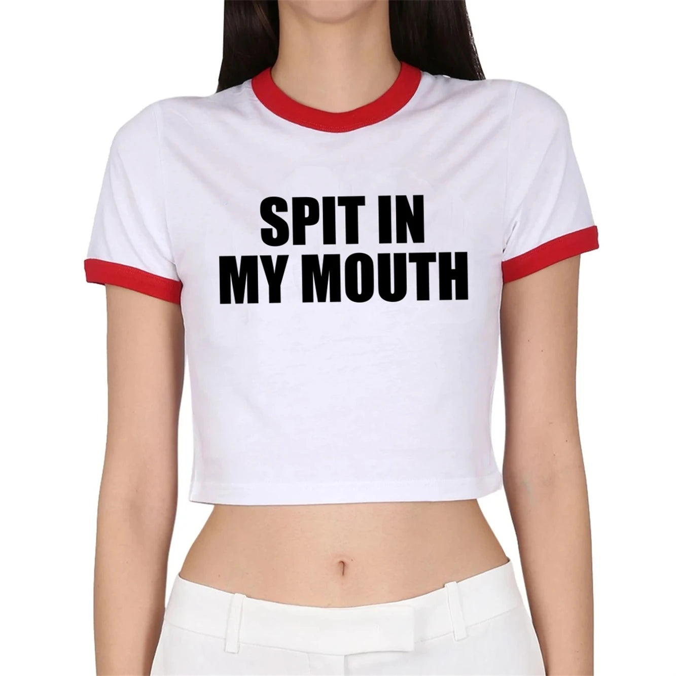 Spit In My Mouth Crop Top Baby Tee Girls Summer Cotton Short Short Sleeve Women T-Shirt - AMULET RING STORE