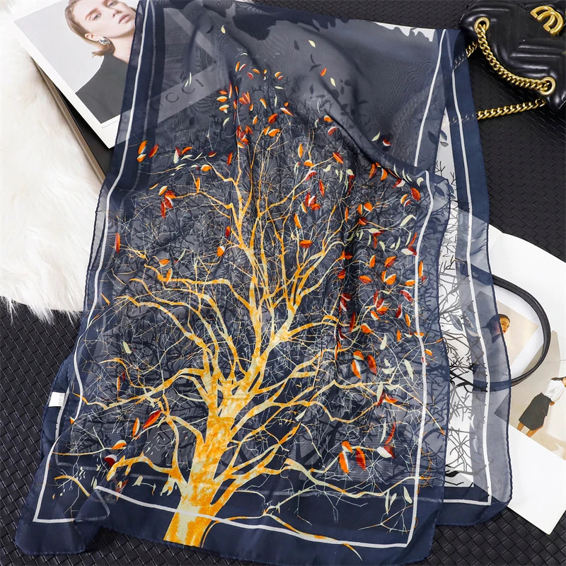 45*155cm Print Design Women Silk Scarf Shawl Elegant Headscarf Convinient Bandage Hijabs Chiffon Muslim Wrap Scarves - AMULET RING STORE