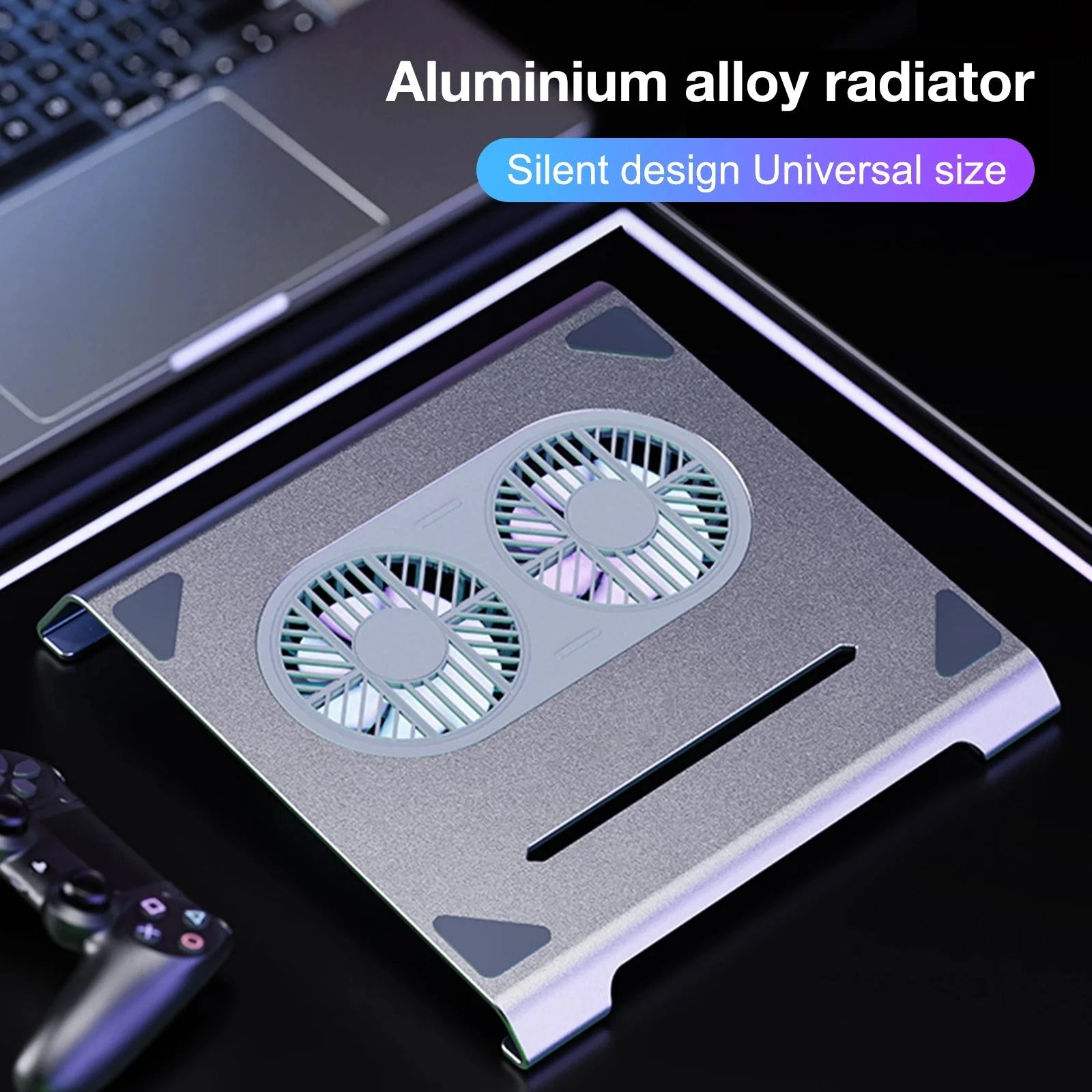 2 High - Speed Fan Aluminum Laptop Cooler with Pad, Adjustable Stand, for 10 - 15" Laptops - AMULET RING STORE