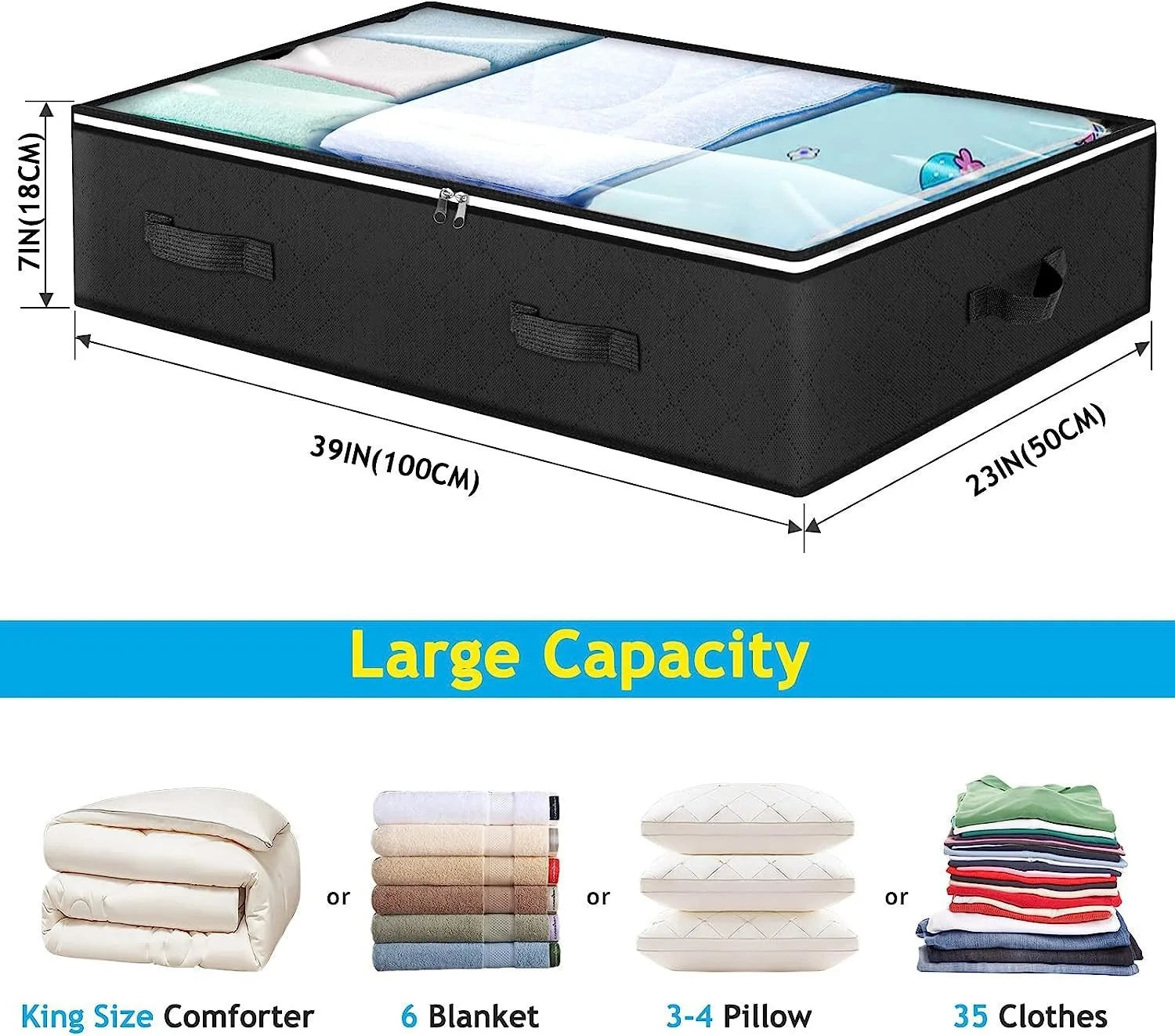 Foldable Under Bed Storage Containers with Clear Window Underbed Toy Organizers and Clothing Storage Bags Closet Storage Bins - AMULET RING STORE
