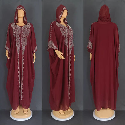 2025 Traditional Hooded Abaya African Dresses for Women Luxury Boubou Dress Africa Clothing Plus Size Dashiki Ankara Outfit Robe