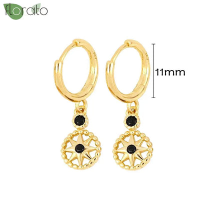 925 Sterling Silver Needle Fashion Round Pendant Small Earrings Luxury Gold Hoop Earrings for Women Premium Black Jewelry Gifts - AMULET RING STORE