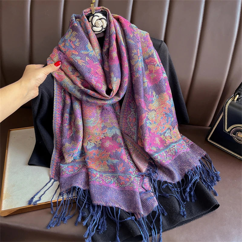 Elegant Ethnic Autumn Cashmere Shawl for Women Jacquard Pashmina Scarves Bufandas De Invierno Mujer Female Foulard Stoles Scarf - AMULET RING STORE